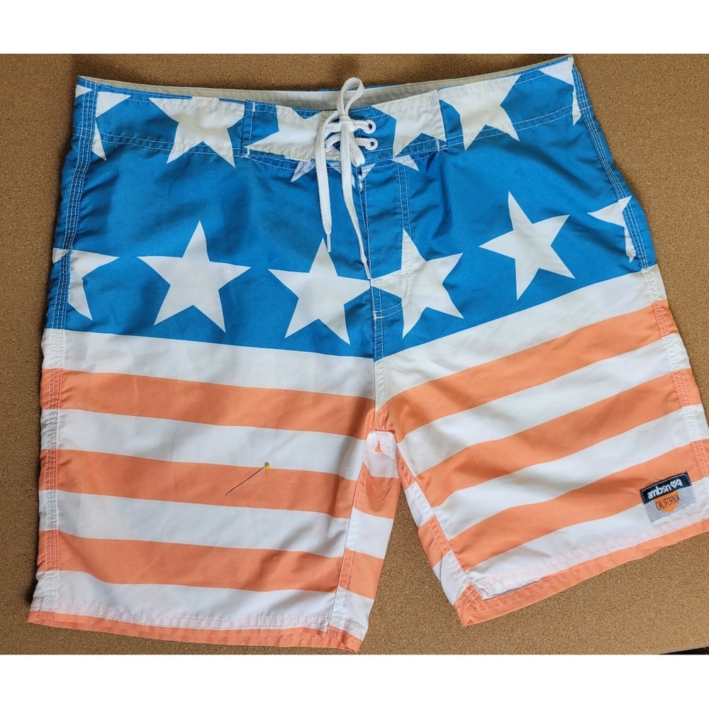 Ambsn California Mens SZ 33" Stars and Stripes Board‎ Short/ Swim